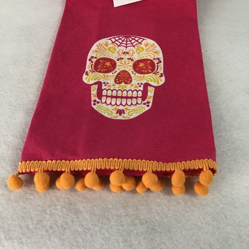 Day of Dead Kitchen Towel Sugar Skull Hot Pink Destination Holiday Marigold - Picture 9 of 12